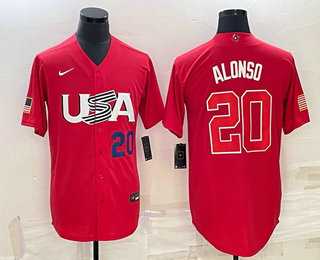Mens USA #20 Pete Alonso Number 2023 Red World Classic Stitched Jersey